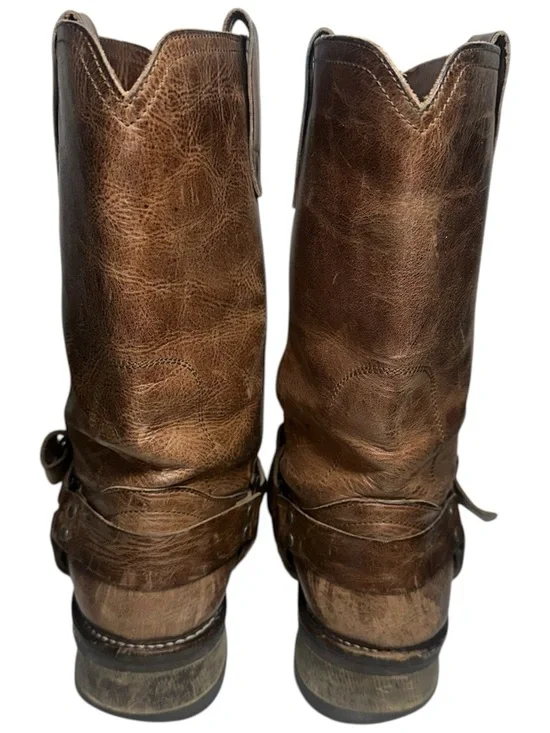 John Varvatos Men’s Size 9.5 Brown Rugged Leather Harness Pull On Biker Boots - Picture 6 of 11